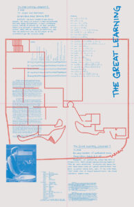 designed program cover page with overlaid text, images, and floor plan